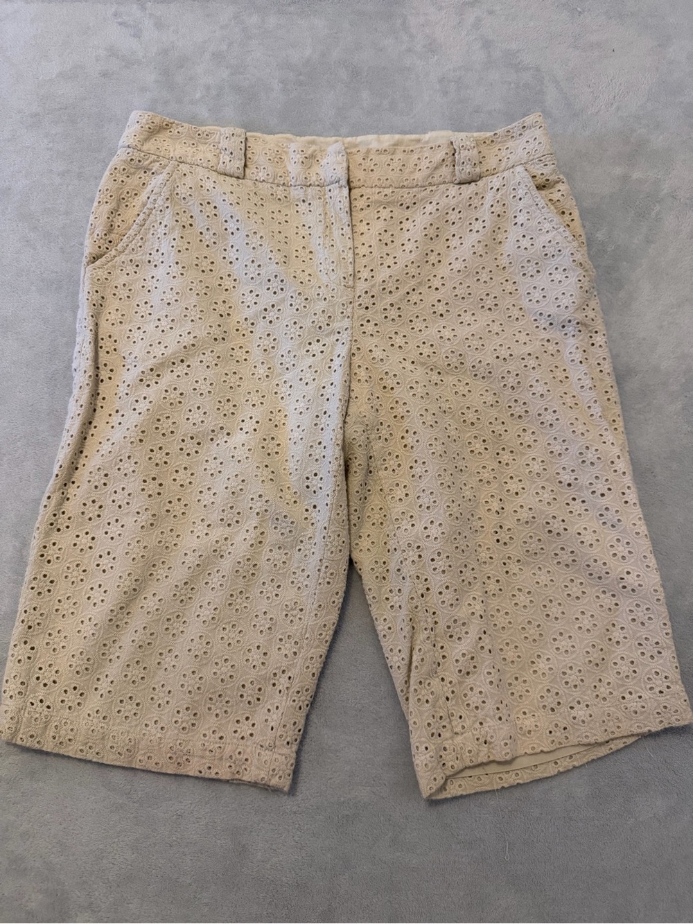 Eyelet Bermuda Shorts in Beige - Classic Women’s Style